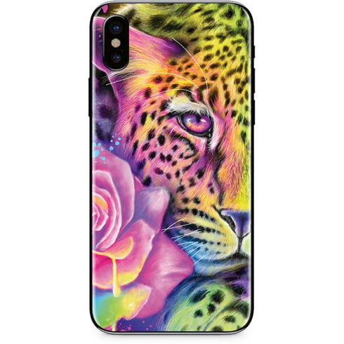 Neon Rainbow Cheetah with Rose by Sheena Pike iPhone XS Skin