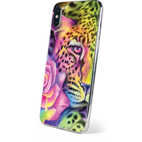 Neon Rainbow Cheetah with Rose by Sheena Pike iPhone XS Skin