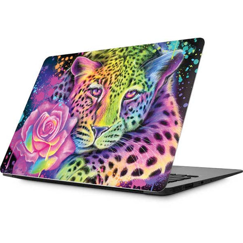 Neon Rainbow Cheetah with Rose by Sheena Pike Apple MacBook Skin