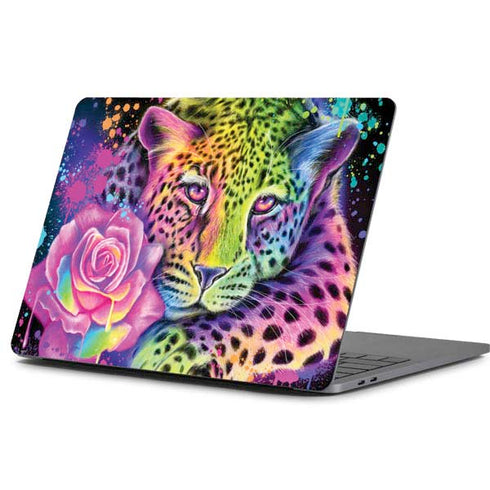 Neon Rainbow Cheetah with Rose by Sheena Pike Apple MacBook Pro 13-inch Skin