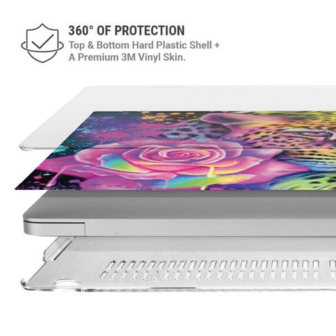 Neon Rainbow Cheetah with Rose by Sheena Pike MacBook Pro 13in (2020) Case plus Skin