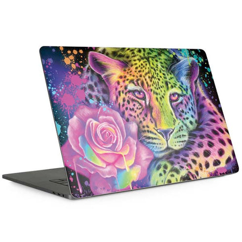 Neon Rainbow Cheetah with Rose by Sheena Pike Apple MacBook Pro 15-inch Skin