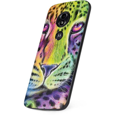 Neon Rainbow Cheetah with Rose by Sheena Pike Moto E5 Play Skin