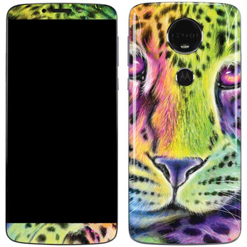Neon Rainbow Cheetah with Rose by Sheena Pike Moto E5 Plus Skin