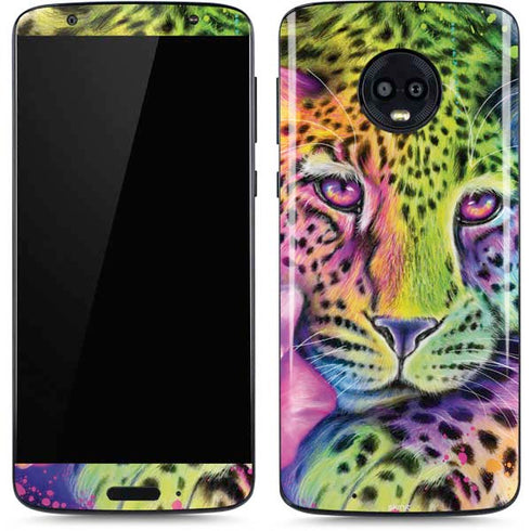Neon Rainbow Cheetah with Rose by Sheena Pike Moto G6 Skin