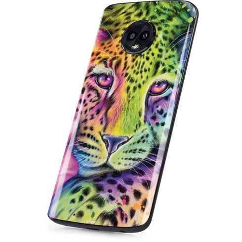 Neon Rainbow Cheetah with Rose by Sheena Pike Moto G6 Skin
