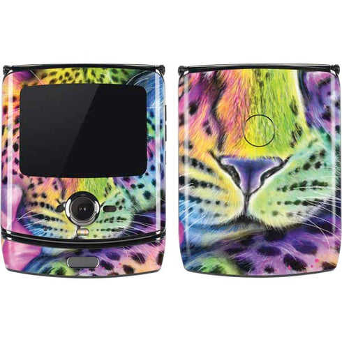 Neon Rainbow Cheetah with Rose by Sheena Pike Motorola RAZR Skin