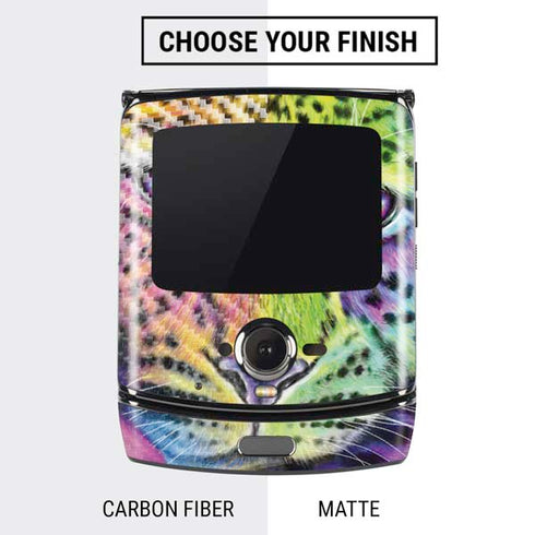 Neon Rainbow Cheetah with Rose by Sheena Pike Motorola RAZR Skin