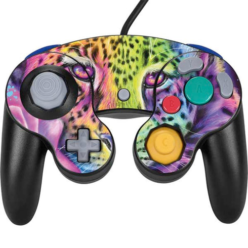 Neon Rainbow Cheetah with Rose by Sheena Pike Nintendo GameCube Controller Skin