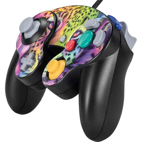 Neon Rainbow Cheetah with Rose by Sheena Pike Nintendo GameCube Controller Skin