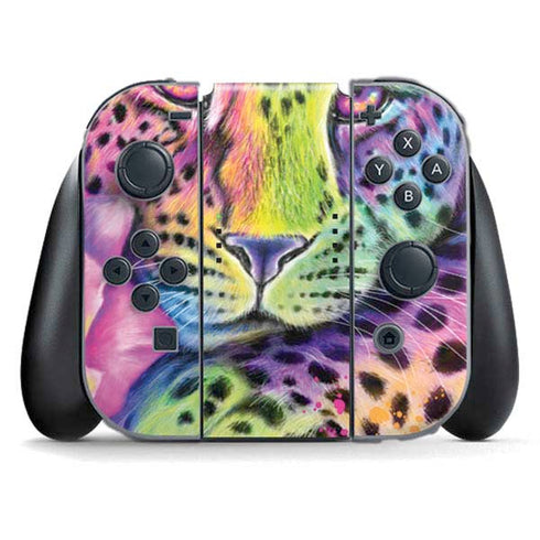 Neon Rainbow Cheetah with Rose by Sheena Pike Nintendo Switch (2017-2021) Joy-Con Controller Skin
