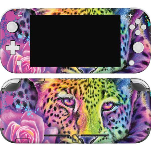 Neon Rainbow Cheetah with Rose by Sheena Pike Nintendo Switch Lite Skin