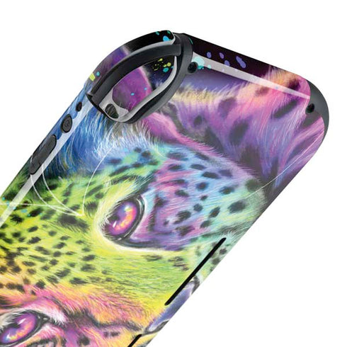 Neon Rainbow Cheetah with Rose by Sheena Pike Nintendo Switch Lite Skin