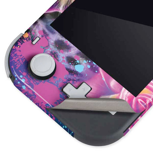 Neon Rainbow Cheetah with Rose by Sheena Pike Nintendo Switch Lite Skin