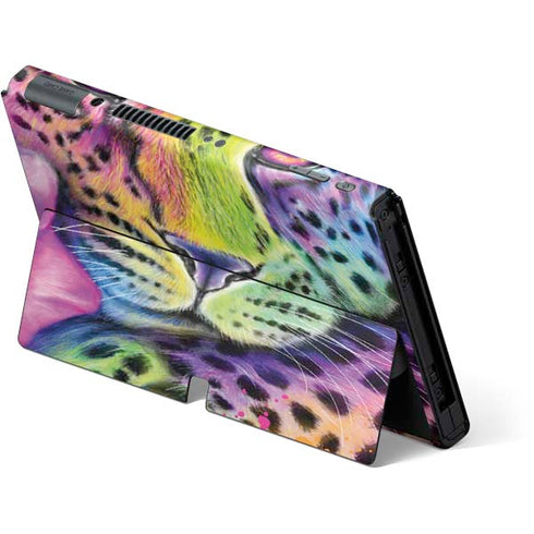 Neon Rainbow Cheetah with Rose by Sheena Pike Nintendo Switch OLED (2021) Skin