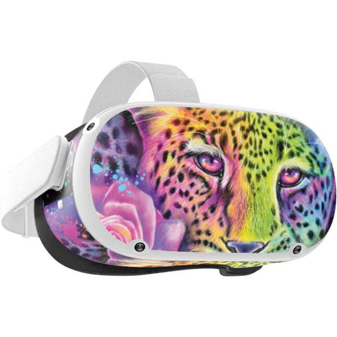 Neon Rainbow Cheetah with Rose by Sheena Pike Oculus Quest 2 Skin
