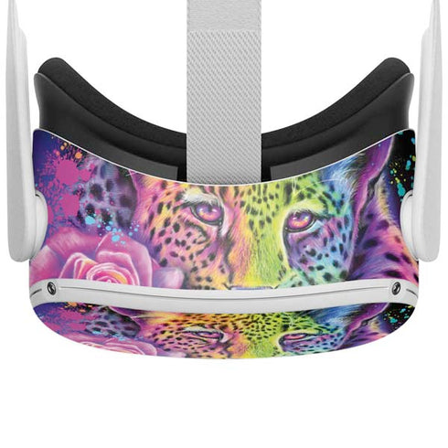 Neon Rainbow Cheetah with Rose by Sheena Pike Oculus Quest 2 Skin