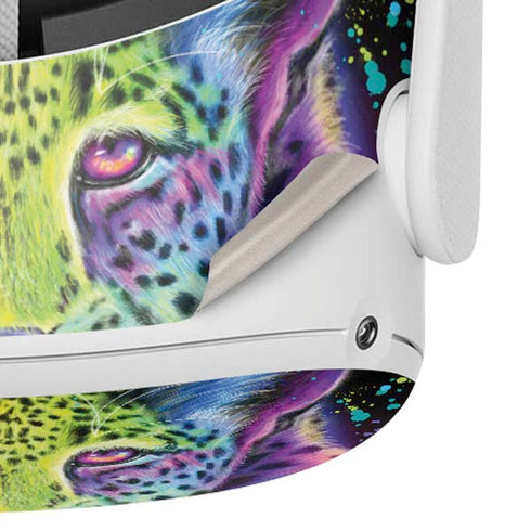 Neon Rainbow Cheetah with Rose by Sheena Pike Oculus Quest 2 Skin