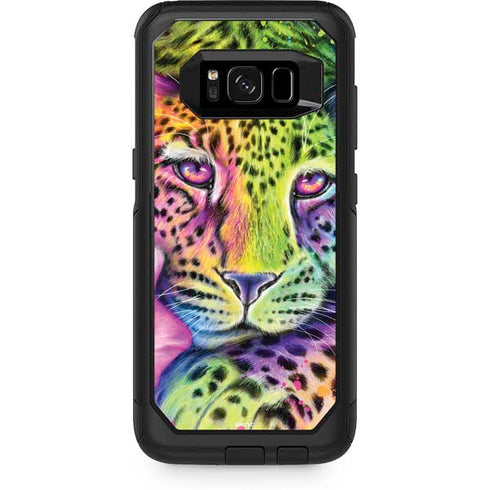 Neon Rainbow Cheetah with Rose by Sheena Pike Otterbox Commuter Galaxy Skin