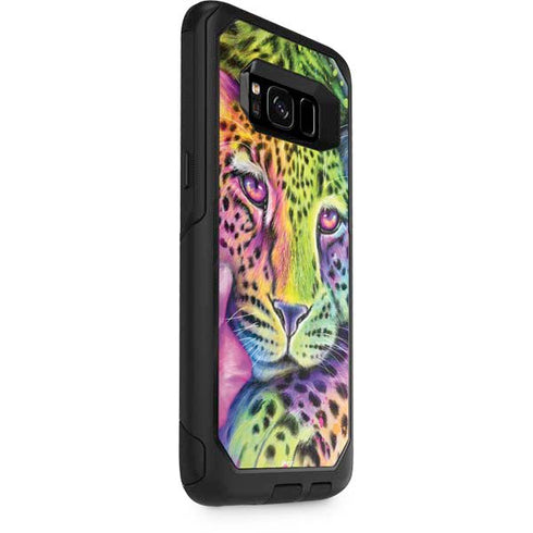Neon Rainbow Cheetah with Rose by Sheena Pike Otterbox Commuter Galaxy Skin