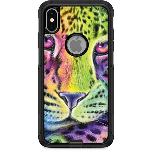 Neon Rainbow Cheetah with Rose by Sheena Pike Otterbox Commuter iPhone Skin