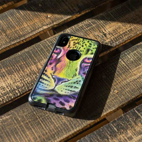 Neon Rainbow Cheetah with Rose by Sheena Pike Otterbox Commuter iPhone Skin