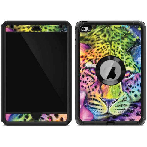 Neon Rainbow Cheetah with Rose by Sheena Pike Otterbox Defender iPad Skin