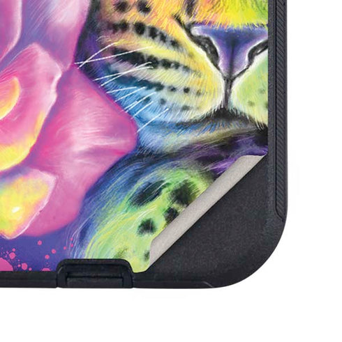 Neon Rainbow Cheetah with Rose by Sheena Pike Otterbox Defender iPhone Skin