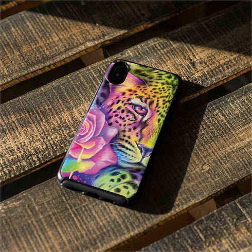 Neon Rainbow Cheetah with Rose by Sheena Pike Otterbox Symmetry iPhone Skin
