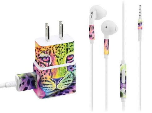 Neon Rainbow Cheetah with Rose by Sheena Pike Phone Charger Skin