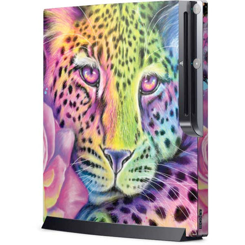 Neon Rainbow Cheetah with Rose by Sheena Pike Playstation 3 & PS3 Slim Skin
