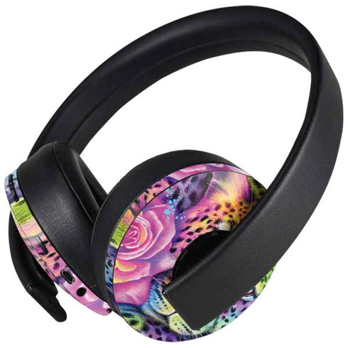 Neon Rainbow Cheetah with Rose by Sheena Pike PlayStation 4 Gold Wireless Headset Skin