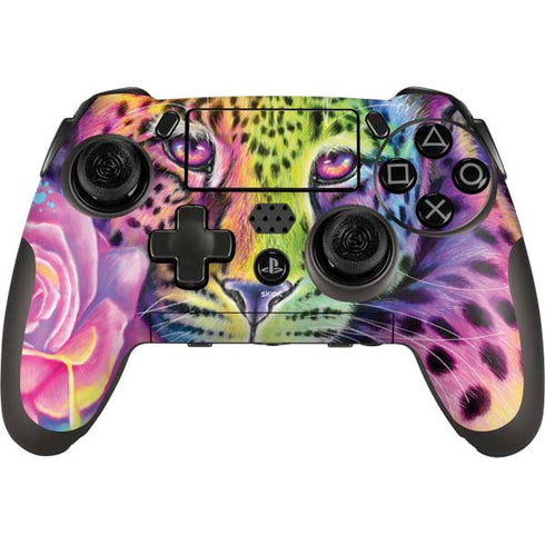 Neon Rainbow Cheetah with Rose by Sheena Pike PlayStation Scuf Vantage 2 Controller Skin