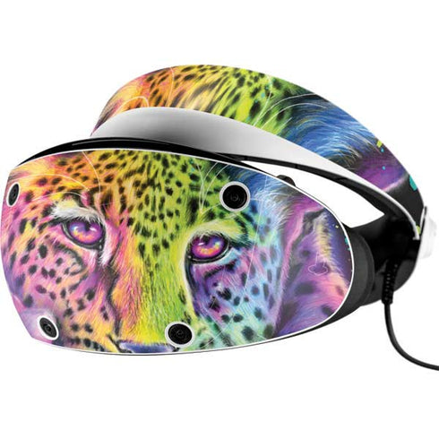 Neon Rainbow Cheetah with Rose by Sheena Pike PlayStation VR2 Skin
