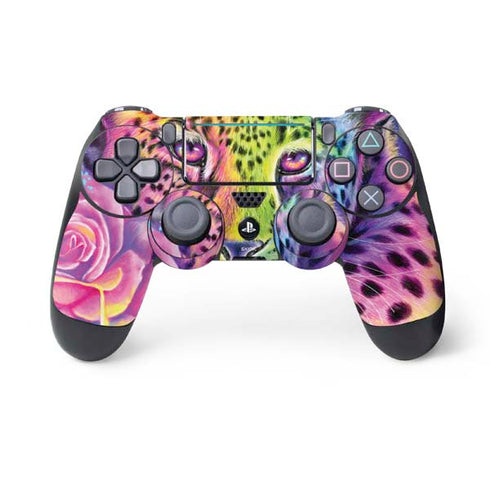 Neon Rainbow Cheetah with Rose by Sheena Pike PS4 Pro/Slim Controller Skin