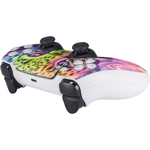 Neon Rainbow Cheetah with Rose by Sheena Pike PS5 Controller Skin