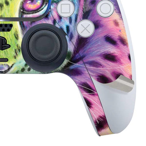 Neon Rainbow Cheetah with Rose by Sheena Pike PS5 Controller Skin