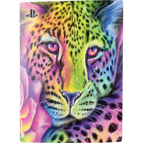 Neon Rainbow Cheetah with Rose by Sheena Pike PS5 Digital Edition Console Skin