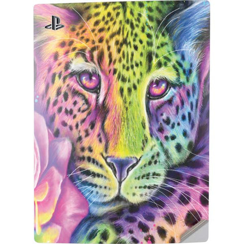 Neon Rainbow Cheetah with Rose by Sheena Pike PS5 Digital Edition Console Skin