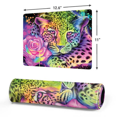 Neon Rainbow Cheetah with Rose by Sheena Pike Gaming Mouse Pad