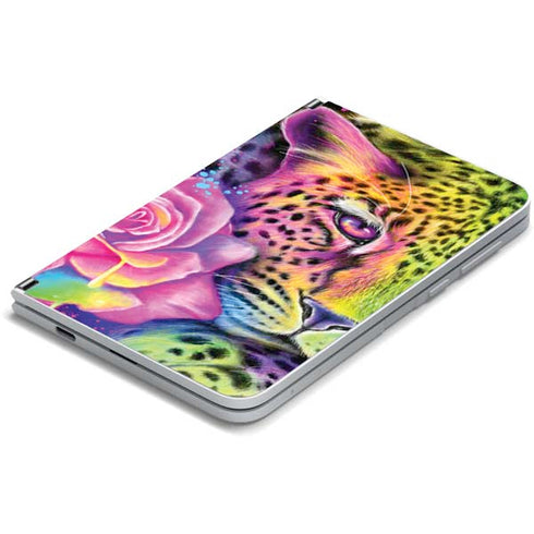 Neon Rainbow Cheetah with Rose by Sheena Pike Surface Duo Skin