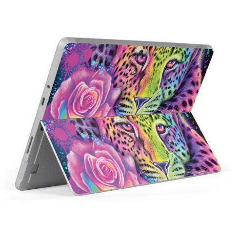 Neon Rainbow Cheetah with Rose by Sheena Pike Surface Go Skin