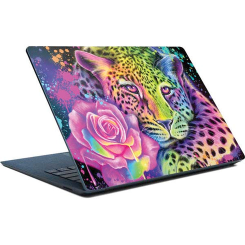 Neon Rainbow Cheetah with Rose by Sheena Pike Surface Laptop Skin