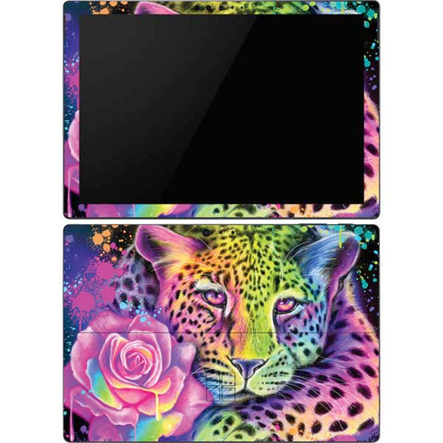 Neon Rainbow Cheetah with Rose by Sheena Pike Surface Pro 6 Skin