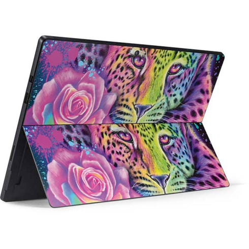 Neon Rainbow Cheetah with Rose by Sheena Pike Surface Pro 6 Skin