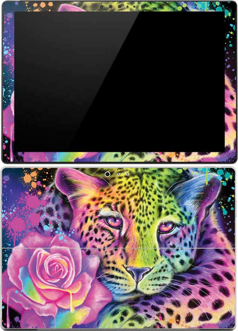 Neon Rainbow Cheetah with Rose by Sheena Pike Surface Pro (2017) Skin
