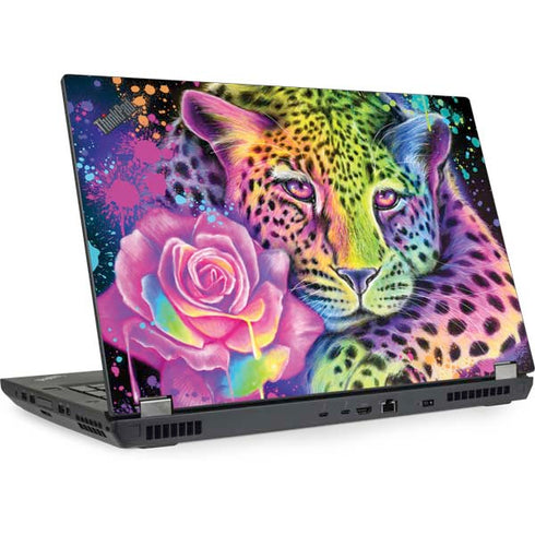 Neon Rainbow Cheetah with Rose by Sheena Pike Lenovo ThinkPad Skin