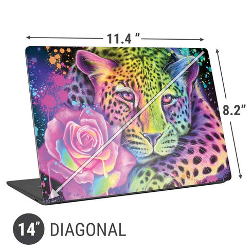 Neon Rainbow Cheetah with Rose by Sheena Pike Universal Laptop 14in (11.4 x 8.2in) Skin