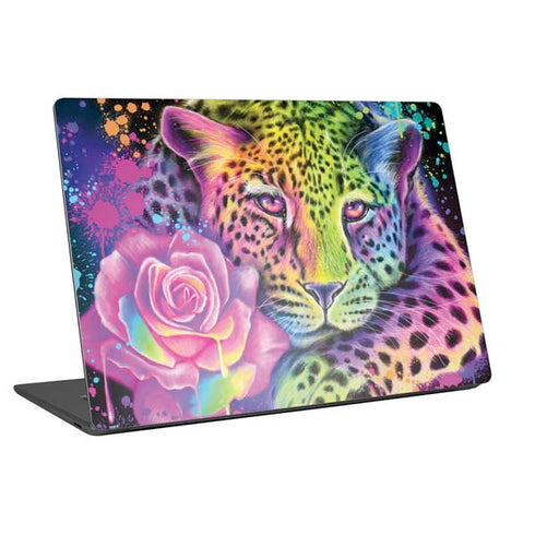Neon Rainbow Cheetah with Rose by Sheena Pike Universal Laptop 16in (13 x 9.4in) Skin
