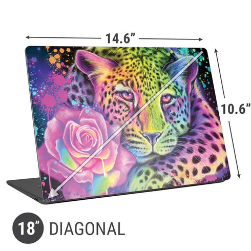 Neon Rainbow Cheetah with Rose by Sheena Pike Universal Laptop 18in (14.6 x 10.6in) Skin